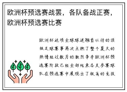 欧洲杯预选赛战罢，各队备战正赛，欧洲杯预选赛比赛